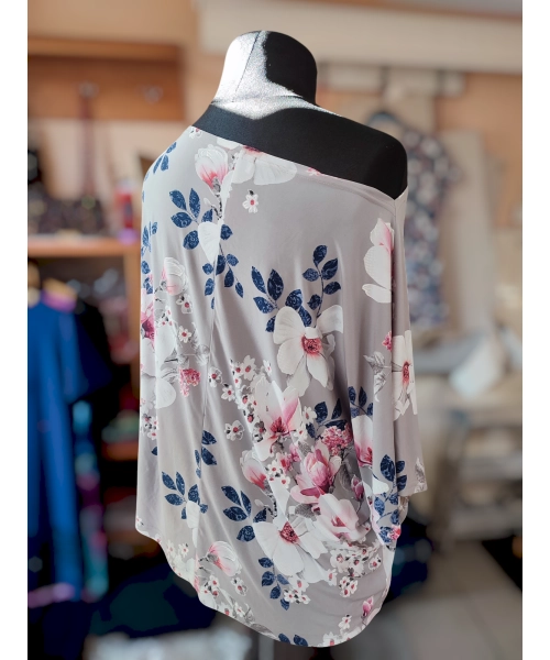 Bluzka kimono w łódeczkę - biało różowe kwiaty magnoli